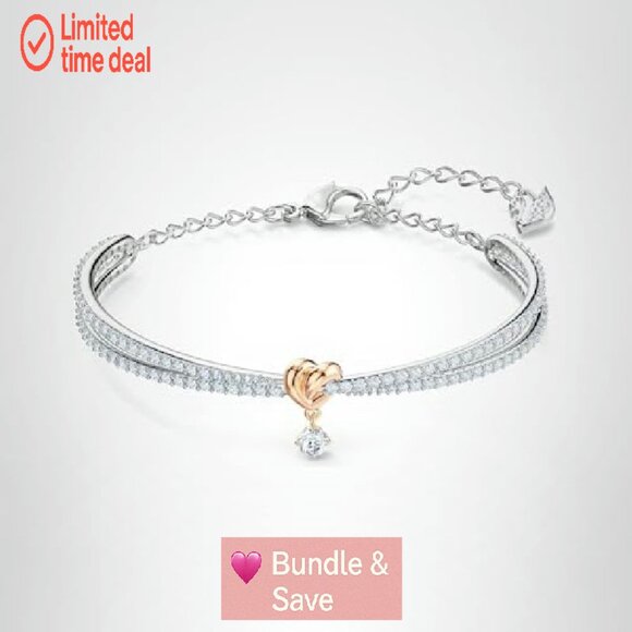 Crystal Heart Bangle Bracelet with Lobster Clasp, 4.5cm Length - Picture 2 of 5